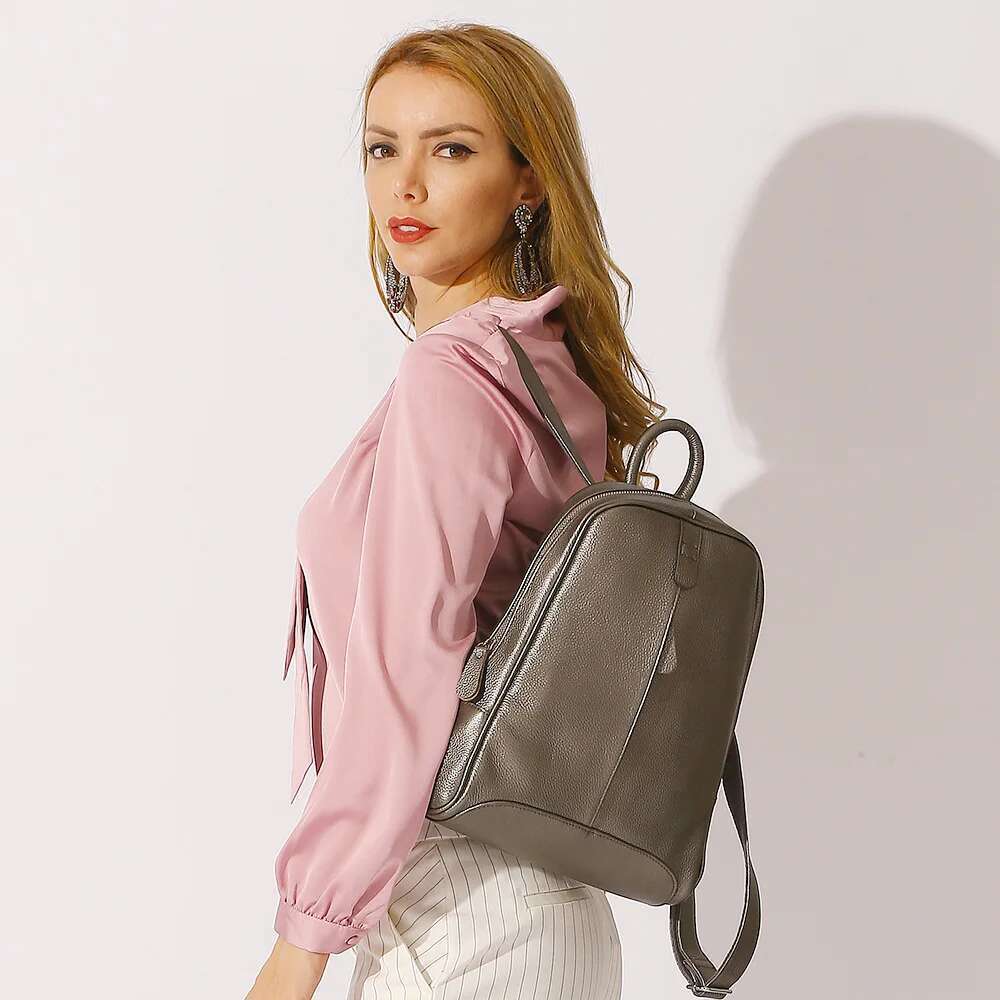 Zency 100% Soft Genuine Leather Fashion Women Backpack Casual Travel Back Pack Bag Preppy Style Girl's Schoolbag Laptop Knapsack