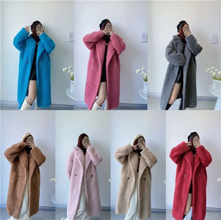 Winter Jacket Women Long Coat Wool Woven Fabric Thick Warm Outerwear Oversize Fashion Streetwear Teddy Bear Coats
