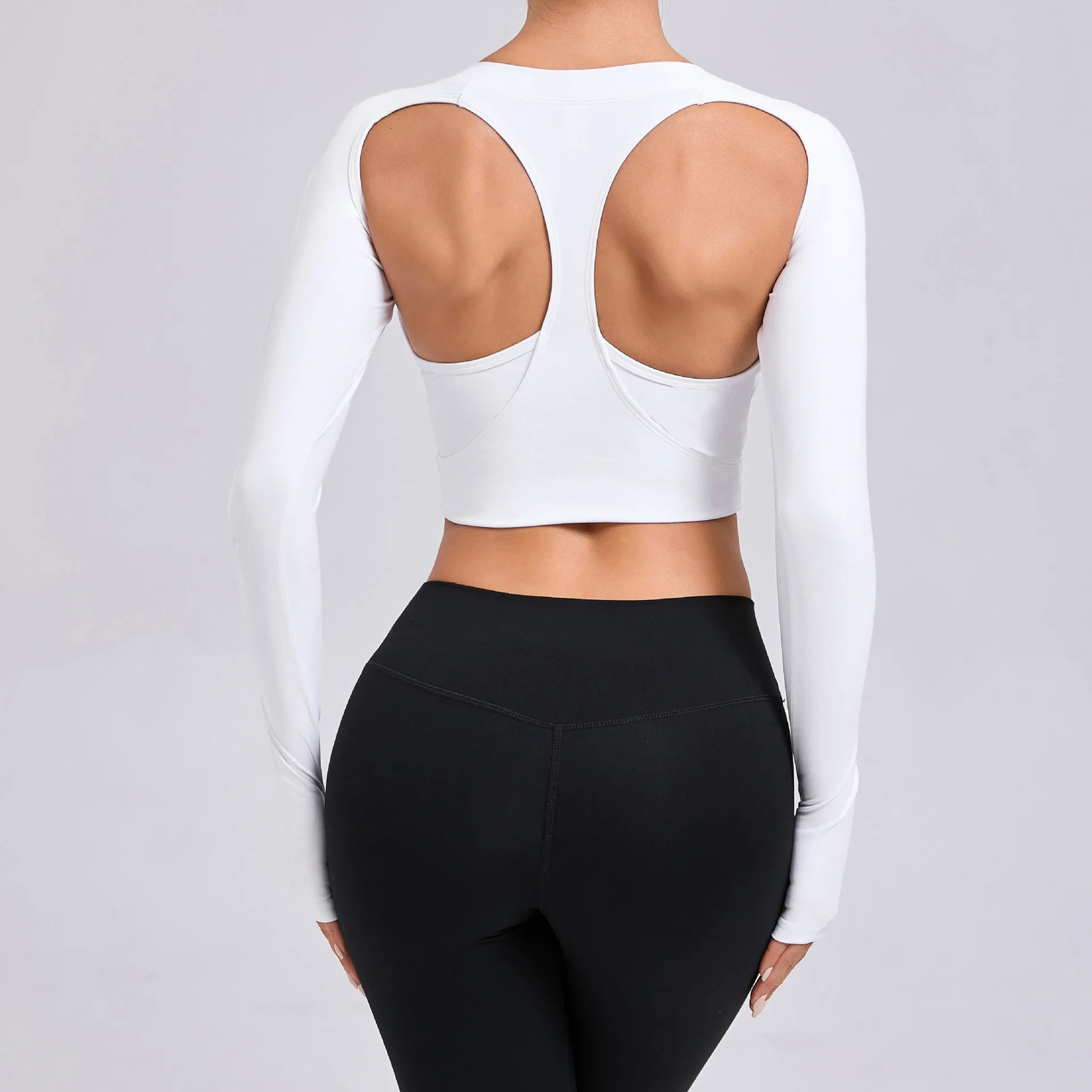 Sports Bra with Pads for Women Long Sleeve Hollow Out Shockproof Running Fitness Gym Clothes Autumn and Winter 250513