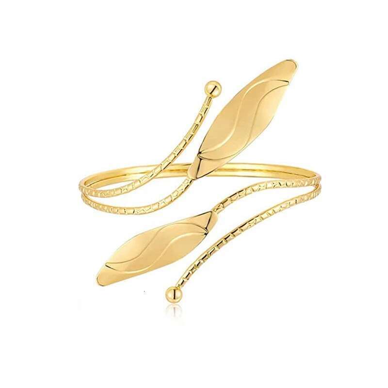 Boho Vintage Gold Sier Color Feather Arm Bracelet Open Armband Cuff Bangle Flower Carving India Women Jewelry