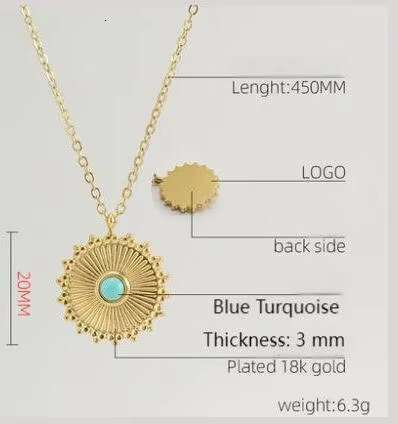 Fashionable light style stainless steel turquoise circular pendant necklace