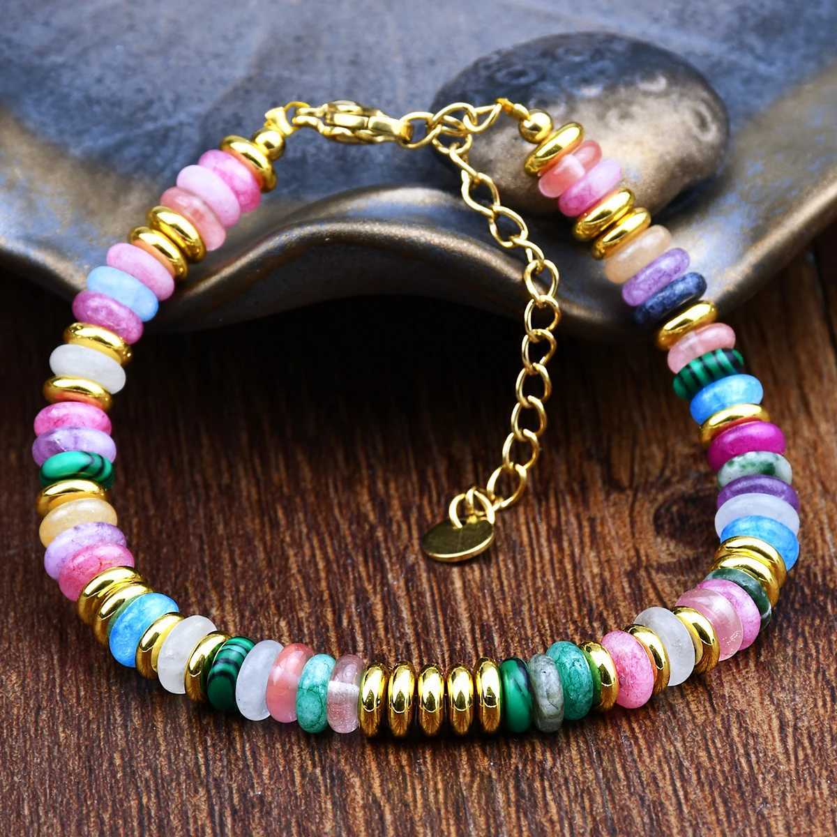 Natural Stone Colorful Mix-Gemstones Beaded Bracelet Bohemian Womens Sweet And Cute Summer Vacation Handmade JewelryXJ250513