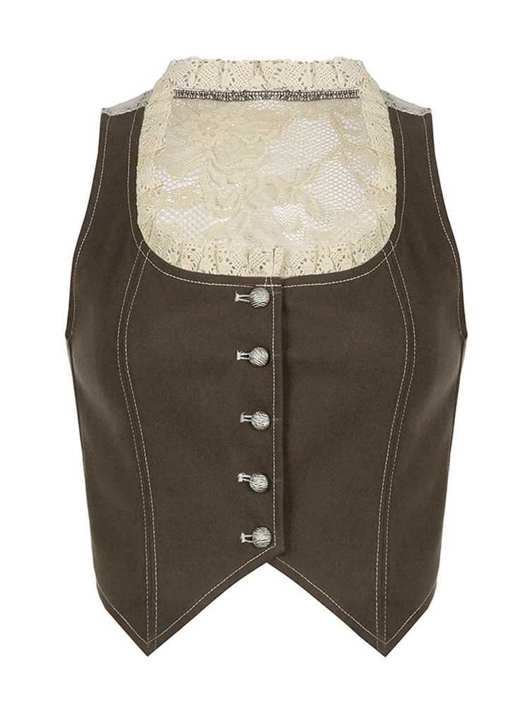 HEYounGIRL Women Camis Tops 90s vintage clothing Sleeveless Sheer Lace Backless Y2K Vest Tees Brown Tank Tops Harajuku Fashion M250513