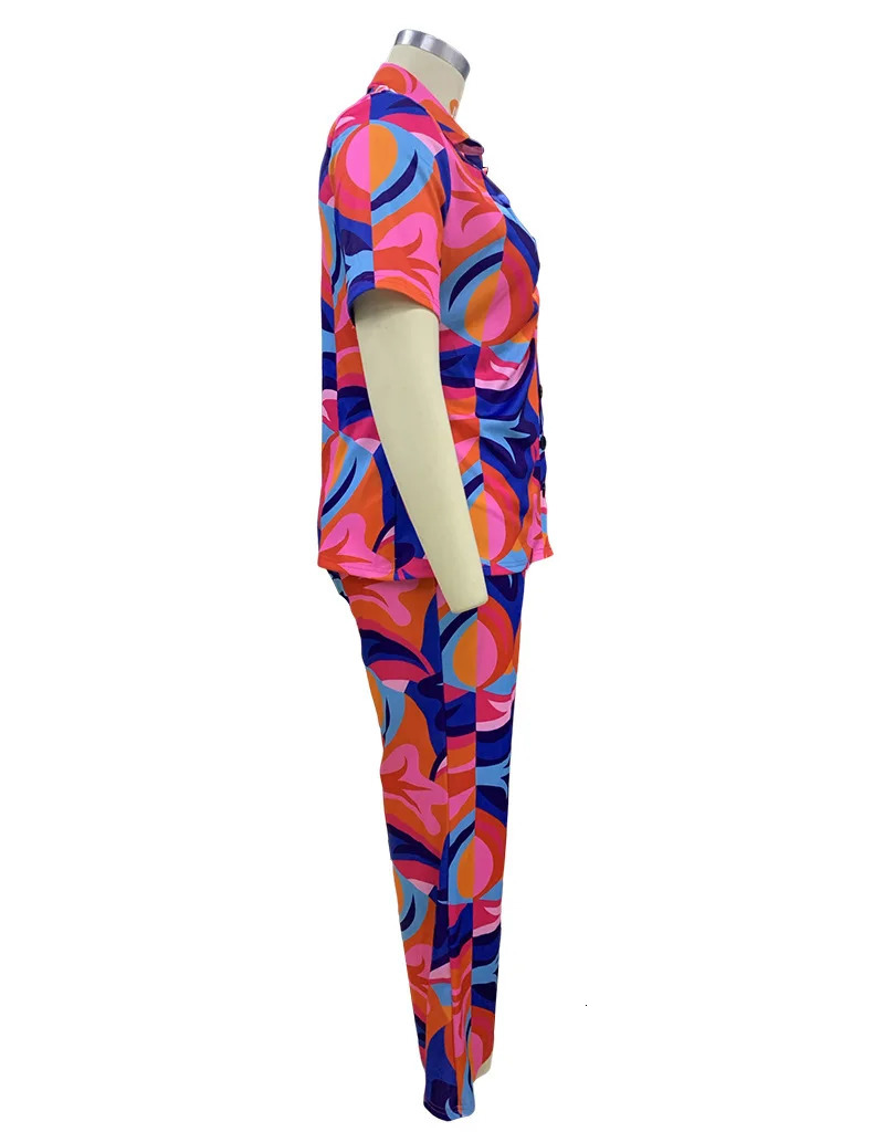 Perl Plus Size Printed Curve Two Piece Set Womens Holiday Single Chest TopPants Street Matching 250506