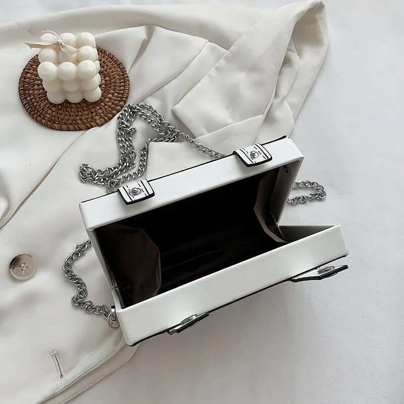 White Box Black Design Women Casual Purses and Handbags Fashion Clutch Shoulder Chain 2025 Crossbody Bag Pu Leather