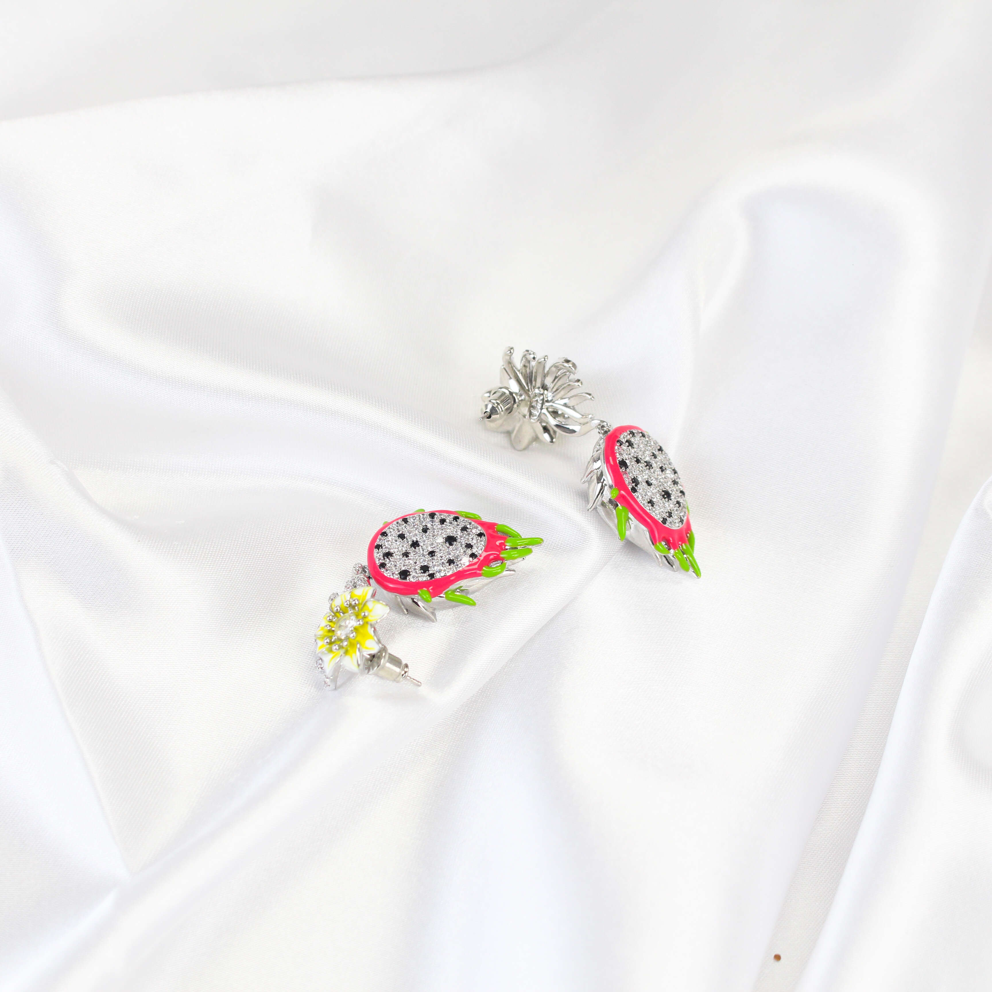 High Quality Women Earrings 925 Silver Brooch Gemstone Flower Inlay Women Fashion Jewelry New Design Fruit Shape