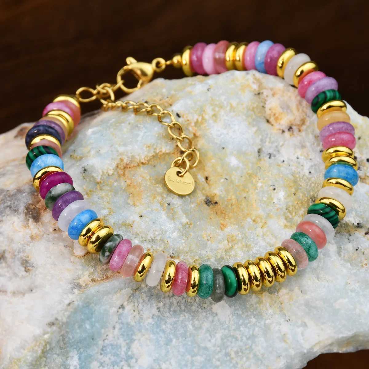 Natural Stone Colorful Mix-Gemstones Beaded Bracelet Bohemian Womens Sweet And Cute Summer Vacation Handmade JewelryXJ250513