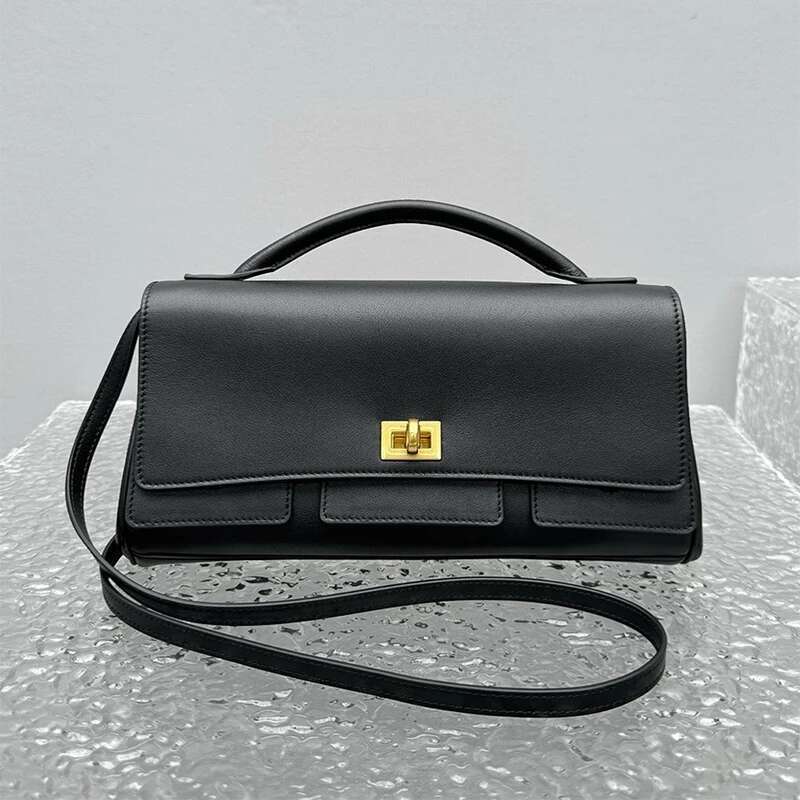 High-end Horizontal Hand-held Clutch Women Underarm Brand Lock Design Motorcycle Soft Cowhide Shoulder Messenger Bag