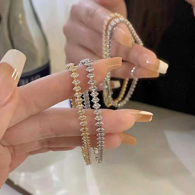 Luxury Roman Crystal Geometric Chain Bracelets for Women Trendy Goth Full Rhinestone Marquise Charm Tennis Bracelet Wedding Jewelry XJ250707