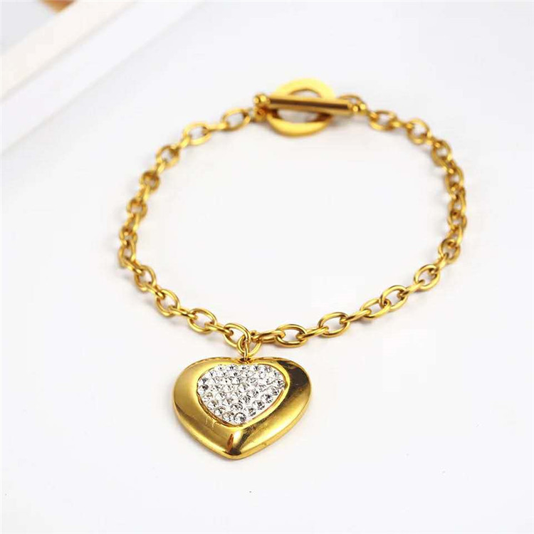 Metal Fashion Women Titanium Steel Jewelry Heart Shaped Necklace Earrings Bracelet Set Accessories