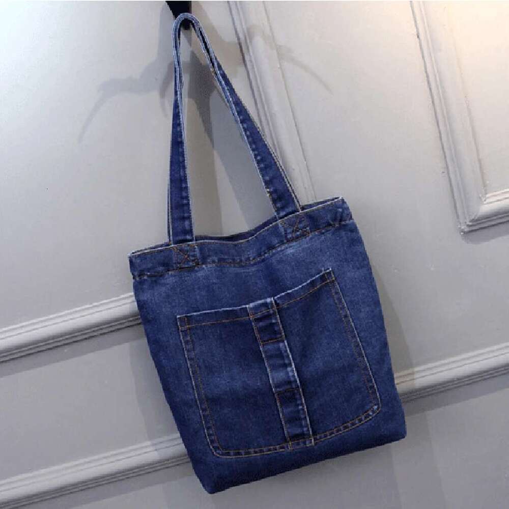 1Pcs Solid Color Denim Shoulder Large Capacity Tote Fashion Commuter Work Bucket Bag