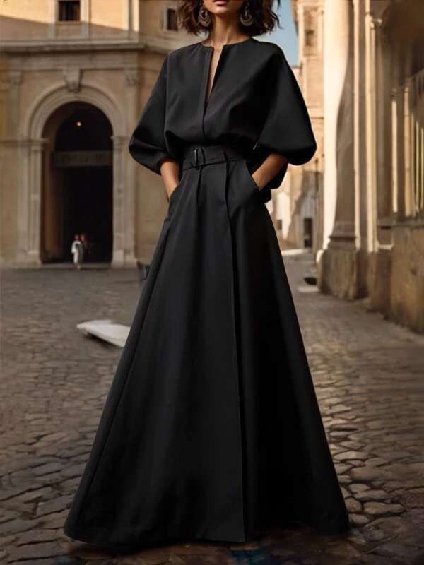 Modigirl Original Creation Dresses 2025 Woman Summer Spring Deep V-Neck Wedding Evening Birthday White Black Simple Maxi Dress