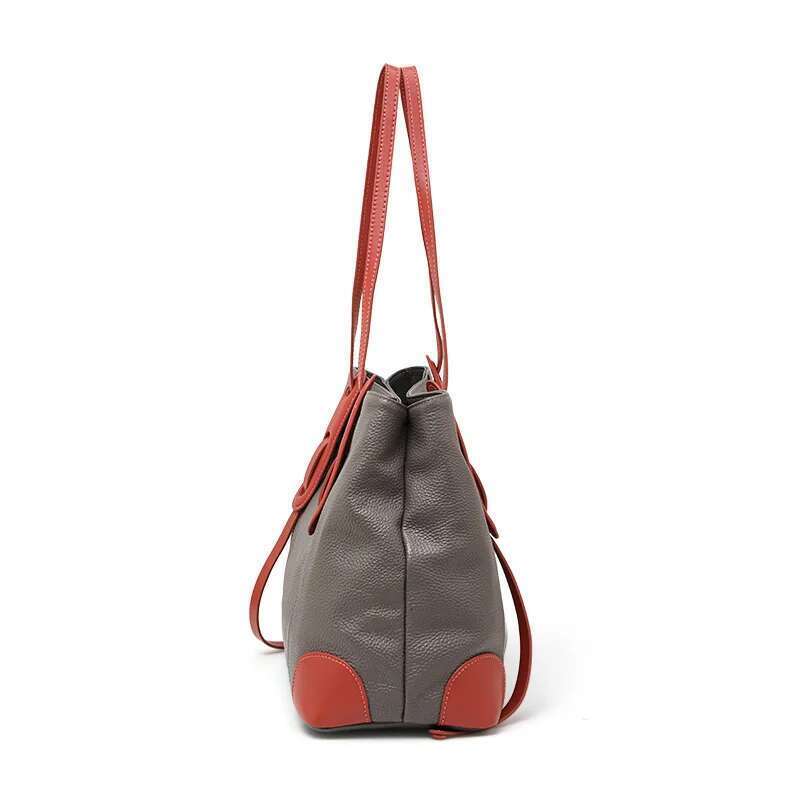 Aidrani Minimalist color blocking women's large capacity underarm shoulder bag, soft cowhide material, gray