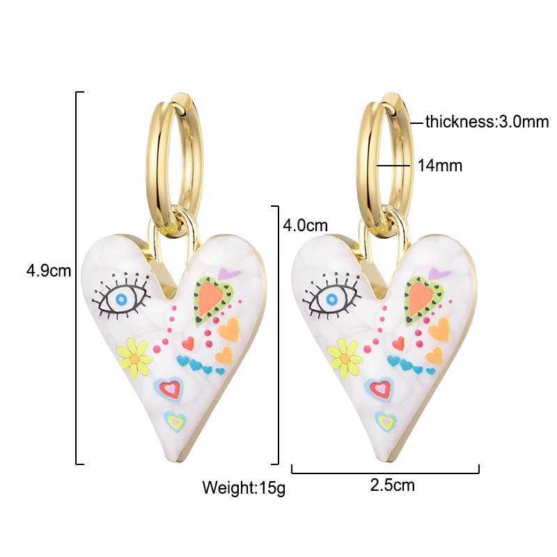 New Trendy Cute Heart Eye Stainless Steel Hoop Earrings For Women Colorful Vintage Enamel Gold Color Pendant Love Female Jewelry Y250510