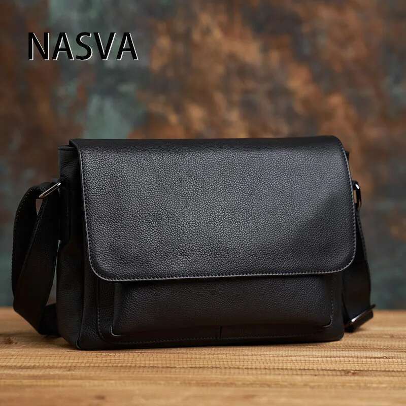 NASVA Genuine Shoulder Casual Retro Simple Business Trend Handmade Messenger Leather Bag For 9.7 In Ipad