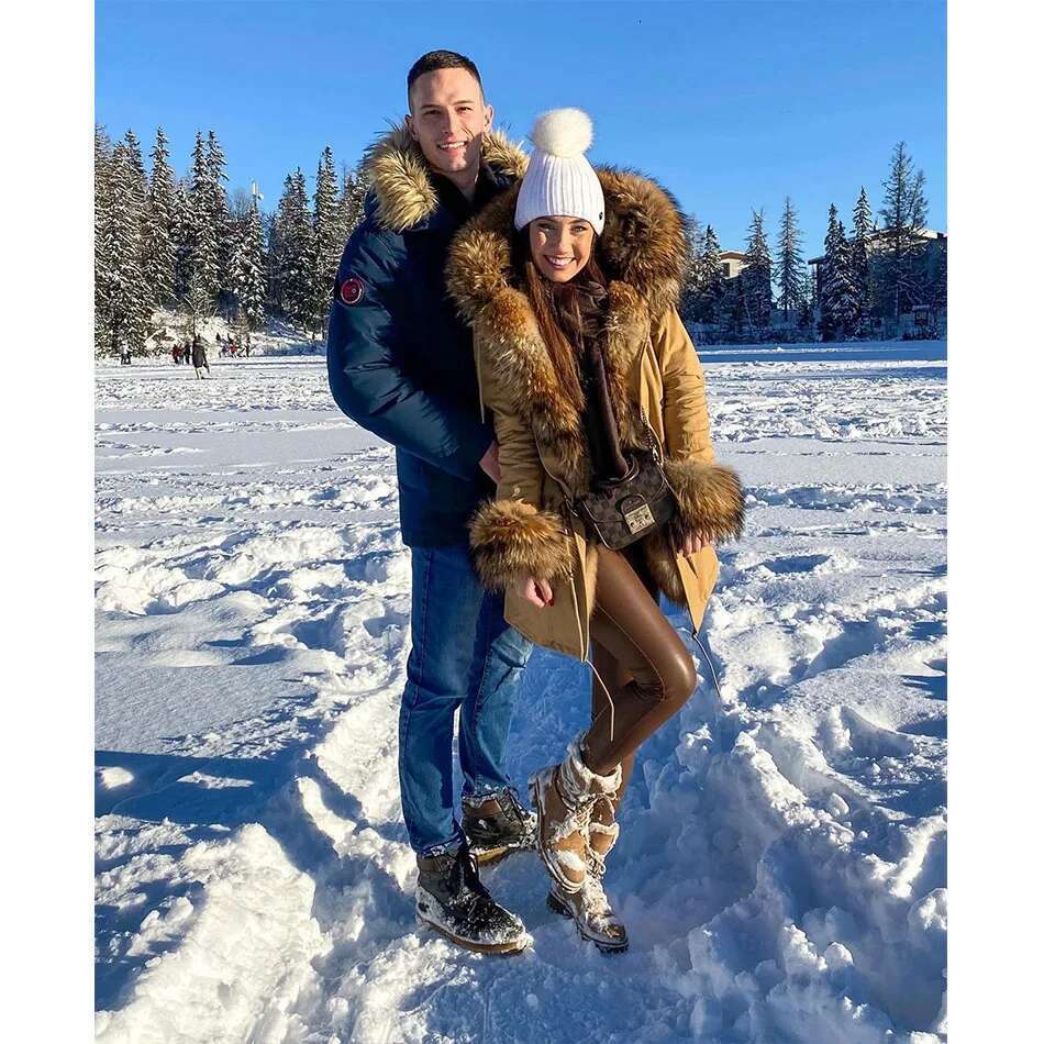 Maomaokong Natural Real Lining Winter Women Jacket Long Fox Coat Raccoon Fur Collar Hooded Thick Black Waterproof Parkas