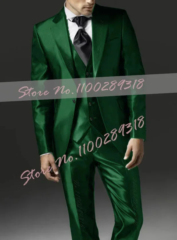 2024 Style Black Two Bottom Satin Beach Men Suit Mens Wedding Prom Suits Costume Homme 3 Pieces JacketPantVest 250506