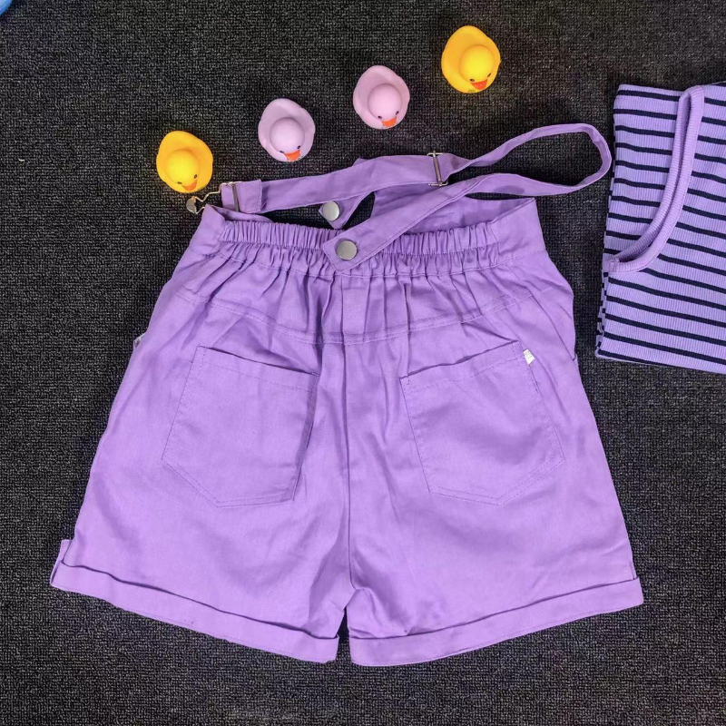 DISNEY Frozen Elsa princess baby designer clothes Summer two-piece set for girls with a striped vest and a one-shoulder strap short cartoon pattern of