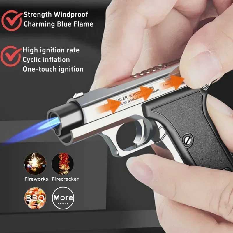 Mini Pistal Lighter with Keychain Windproof Jet Flame Cool Lighter Refillable Butane Gas Gun Lighters Smoking Accessories Y250513
