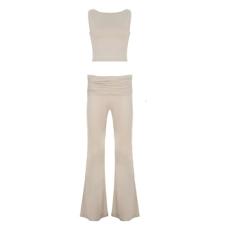 Street Fashion Casual Yoga Suit Tight Fitting Sports Sleeveless Vest, Hip Hugging Micro Flared Pants Two-Piece Set B5
