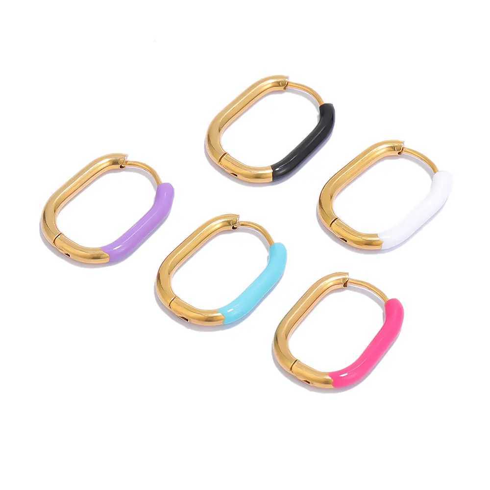 1 Pair Stainless Steel Colorful Enamel Women Hoop Earrings Gold Ear Cuff Jewelry Gifts Supplies Y250510