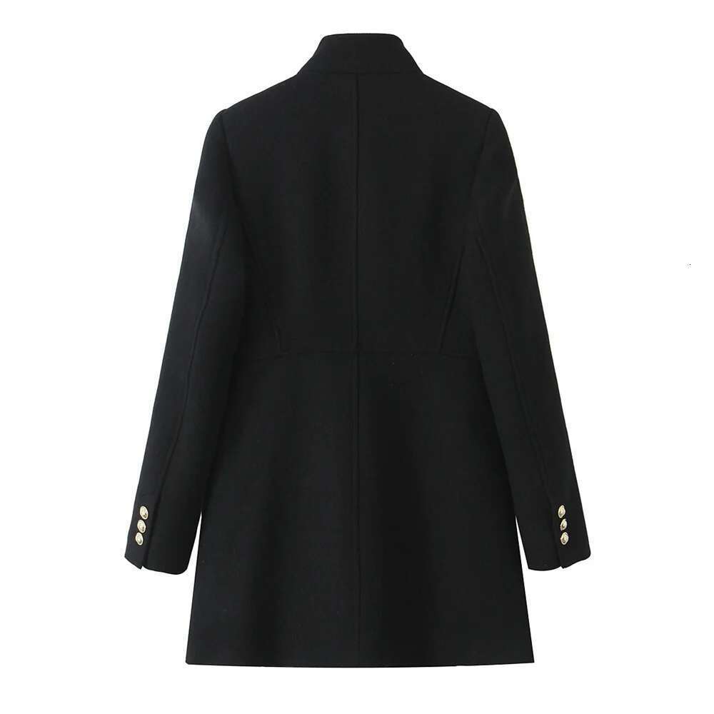 TRAF Autumn New Product Women's Fashion Style Long Sleeve Stand Collar Double Row Buckle Medium length Coat
