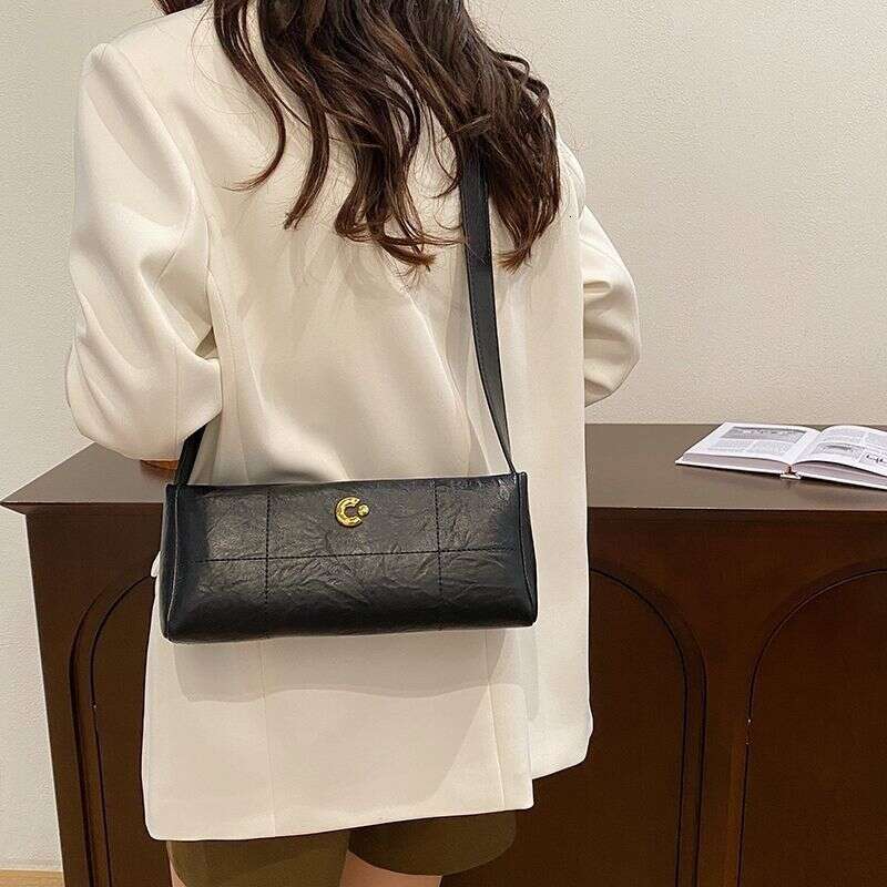 Lingge Cow Leather Square for Women 2025 New Zipper Single Shoulder Crossbody French Stick Summer Small Cross Body Bag