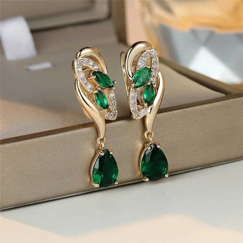 Cute Female Green Zircon Stone Earrings Luxury Gold Color Wedding Jewelry For Women Y250510