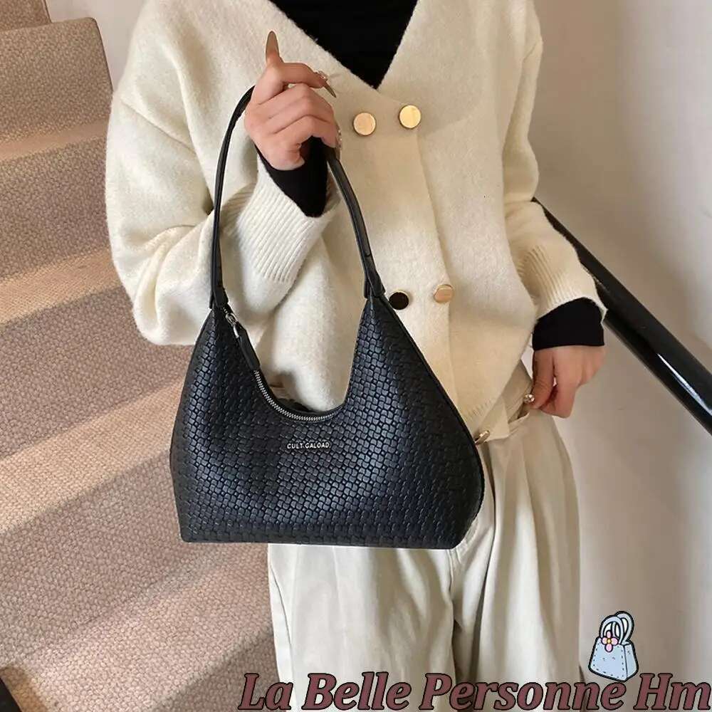 Tote Bag for Women PU Leather Small Handbag Zipper Closure Trendy Shoulder Underarm Bags High Quality Woven Ladies Armpit Purses