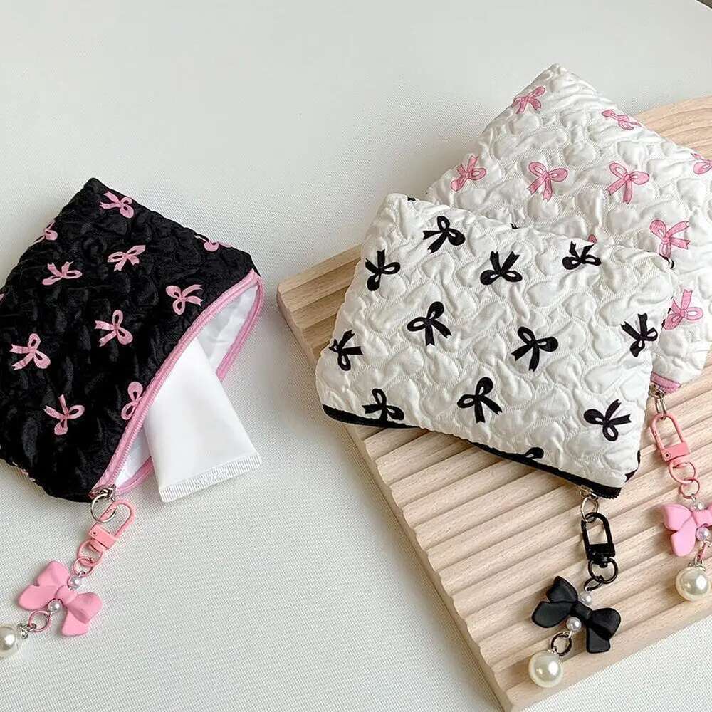 1PC Color Bow Canvas Large Capacity Lipstick Air Cushion Storage Women's Makeup Bag Commuter Handbag Travel Toiletry Bags
