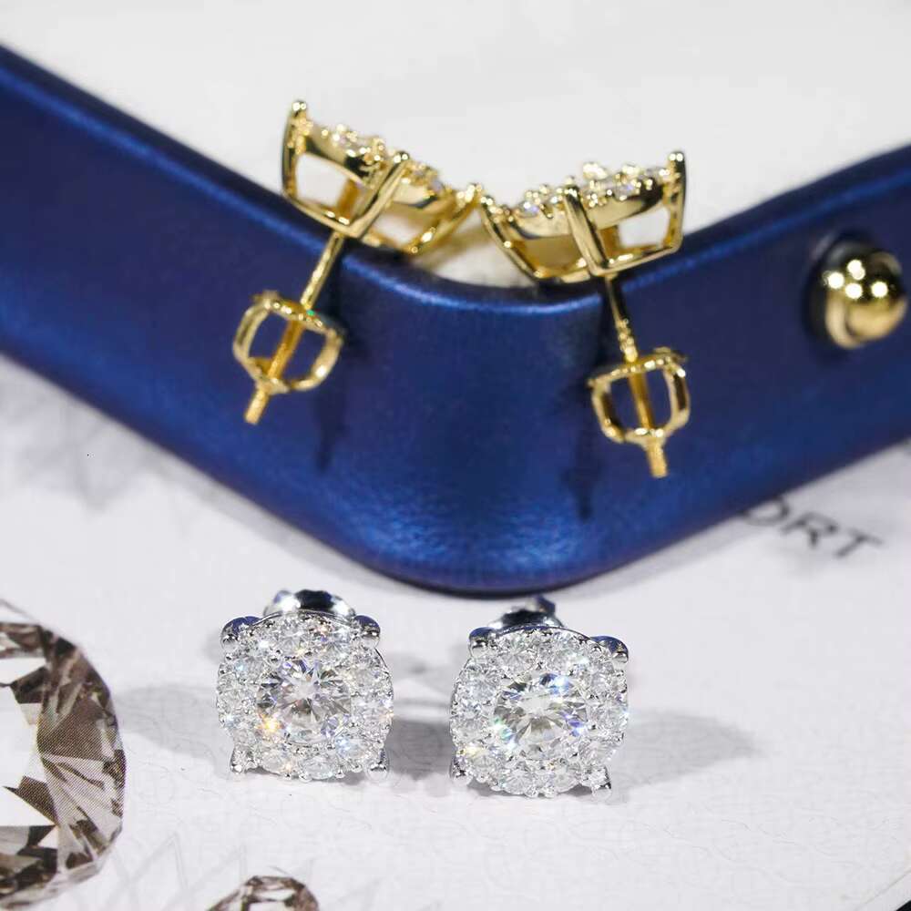 Ins Hot Moissanite Earrings for Women S925 Silver Iced Out Ear Studs Pass Diamonds Tester Hip Hop Jewelry Fashion Round Earrings