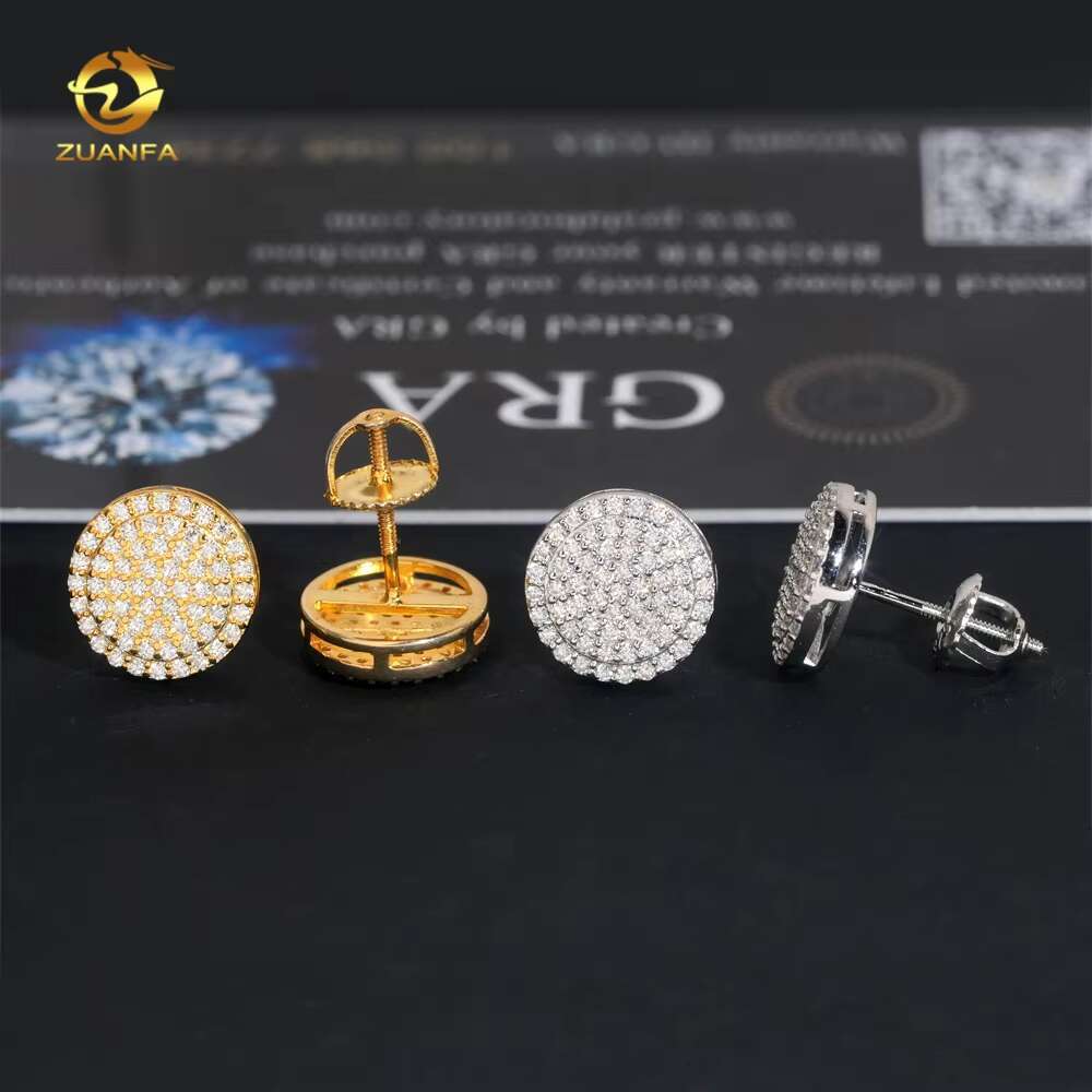 Fine Jewelry S925 Hip Hop Style Sterling Silver Moissanite Diamond Iced Out Stud Earrings