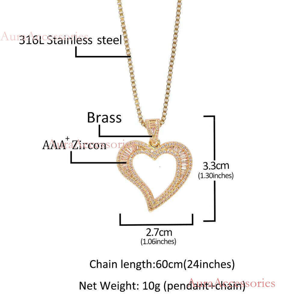 Uwin Mini Hollow Heart Pendant Iced Out Bling Charm With Box Chain Statement Necklace Men Women Hip Hop Chains Jewelry Gift