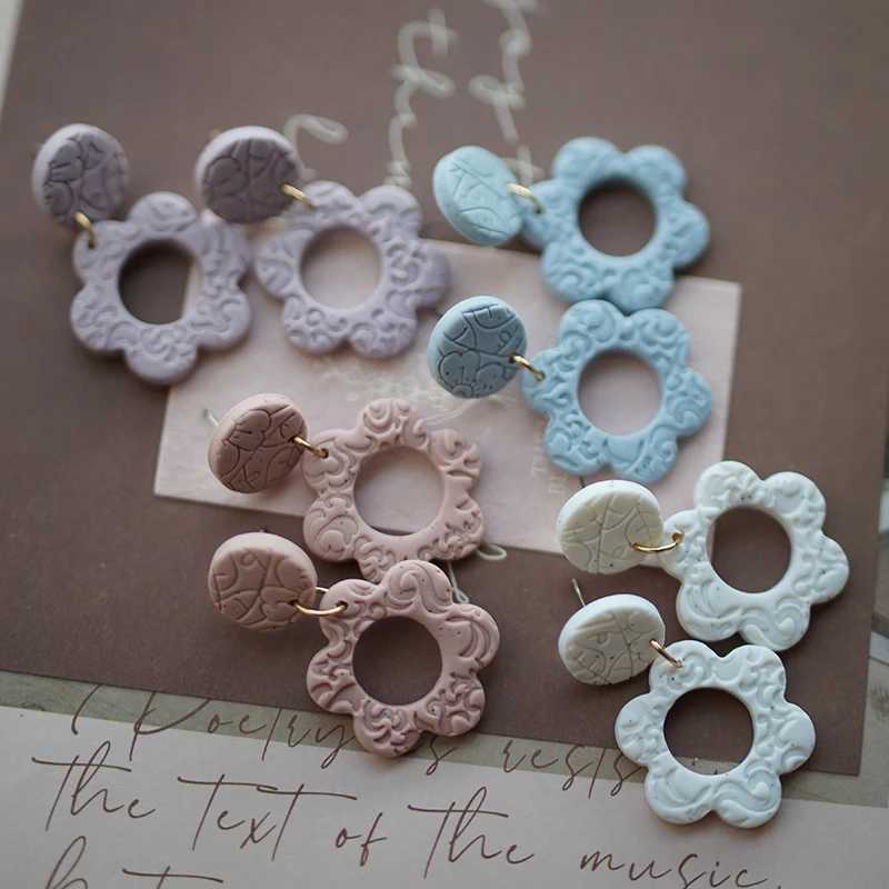 Multi Shapes Flower Feather Pale Colors Sandy Effect Stamping Leaf Patton Handmade Polymer Clay Vintage Earrings Jewelry Sets Y250510