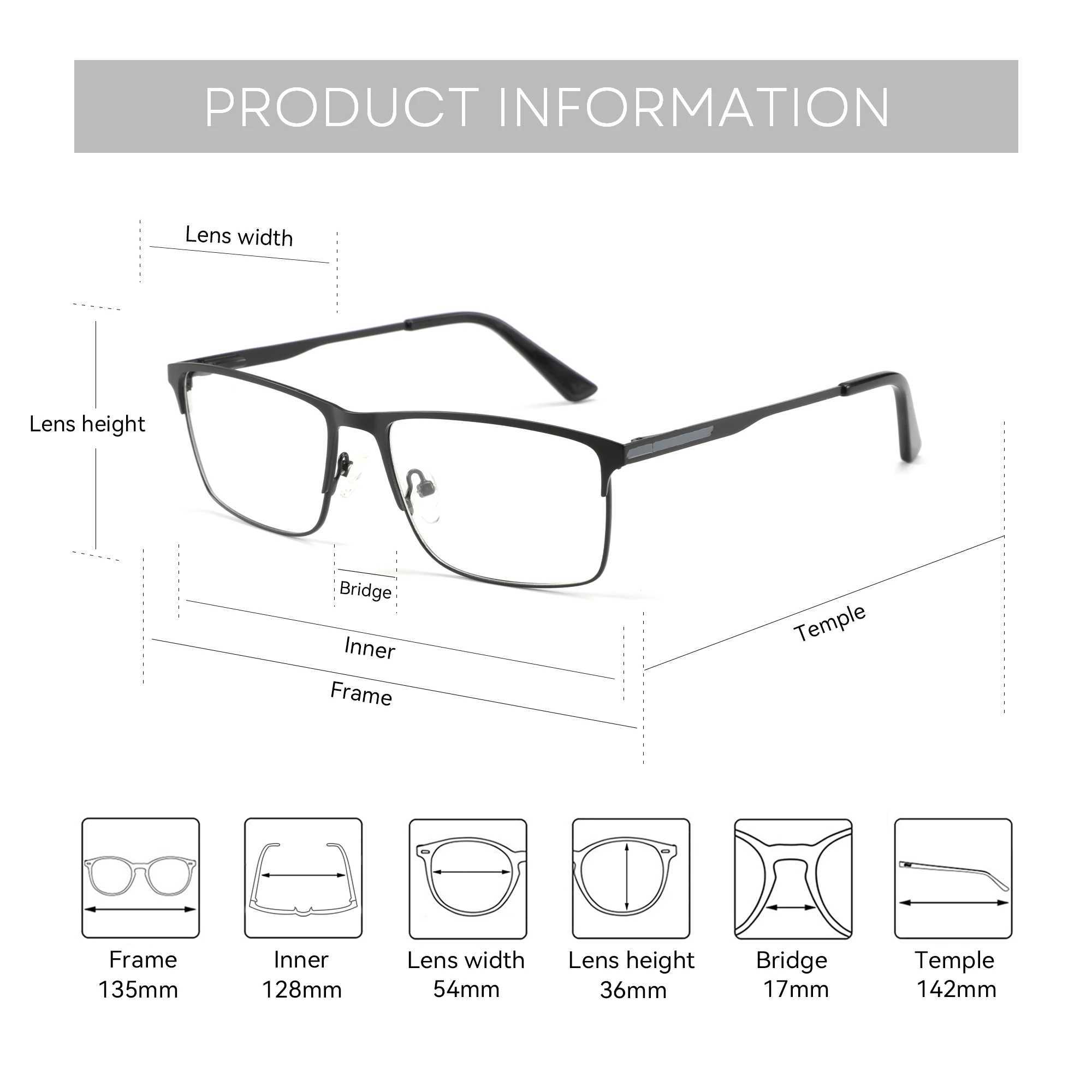 ZENOTTIC Alloy Square Progressive Prescription Glasses for Men Anti Blue Light/Photochromic Optical Eyeglasses W250513