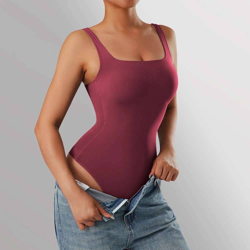 Bodysuits Women Body Suit One-Piece Romper Solid Sexy Sleeveless Square Neck Padded Tank Tops Jumpsuit Streewear Ladies