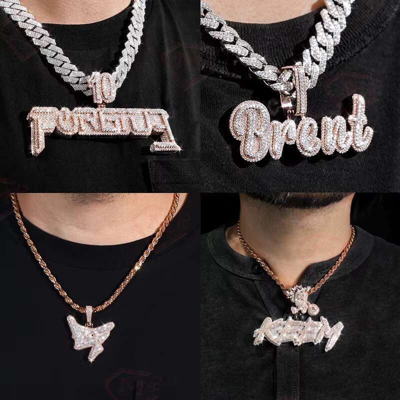 Custom Moissanite Pendant Necklace VVS Diamond Mossanite Letter Moissanite Pendant With Iced Out Chain