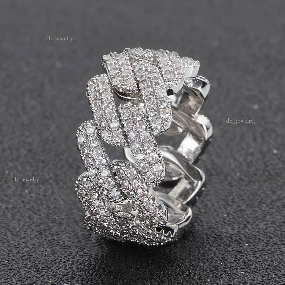 Bg Hip Hop Jewelry 9mm Gold Plated Sterg Sier Vvs Moissanite Dia Iced Out Cuban Band Ring for Men