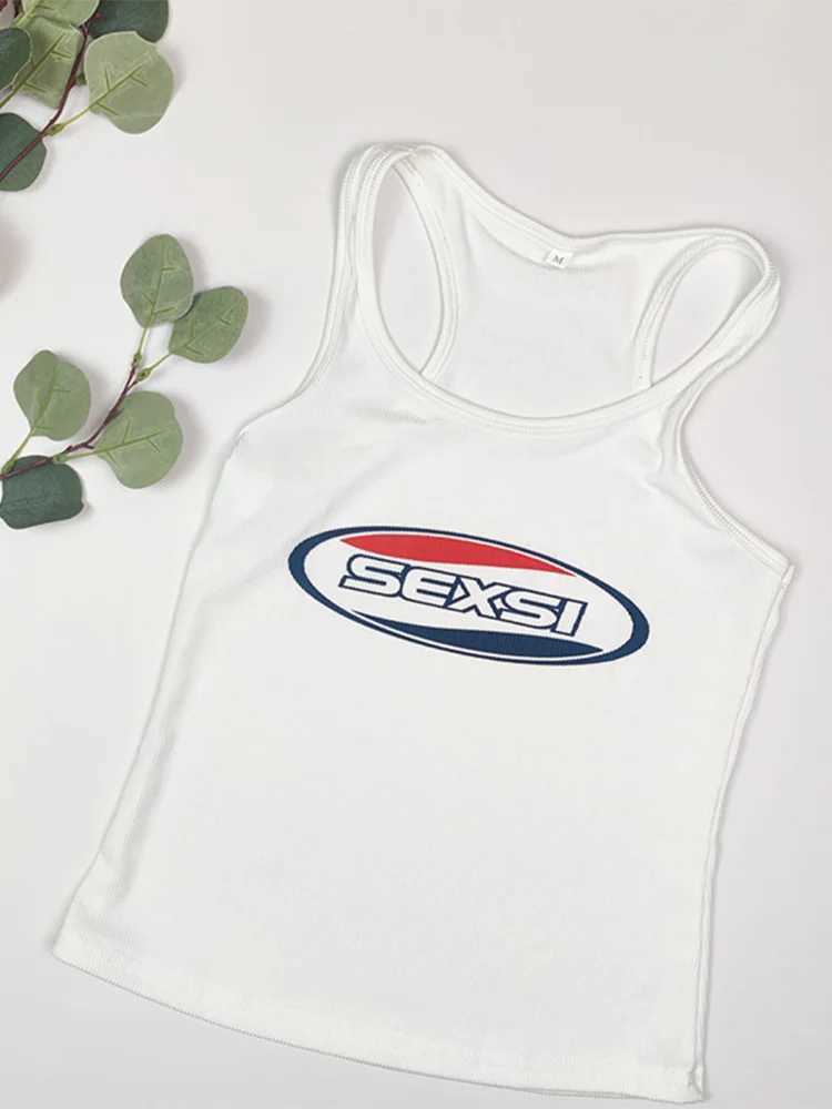Y2K High Street Tank Tops White Coquett Thin Straps Gyaru Tops Acubi Fashion Women Tops Sexy Letter Printed for Female M250513