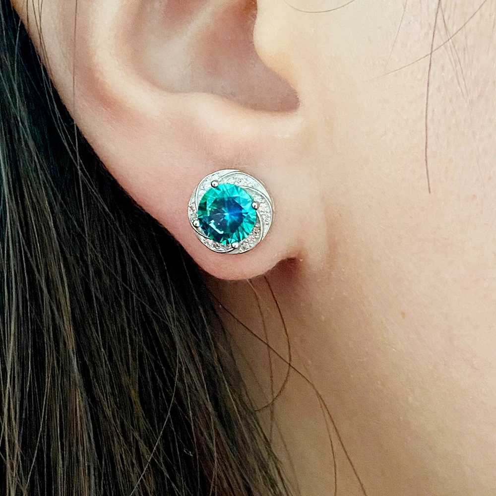 Solid 925 Sterling Silver Lab Blue Green Moissanite Diamond Stud Earrings for Women Super Sparkling Wedding Jewelry Gifts Y250510