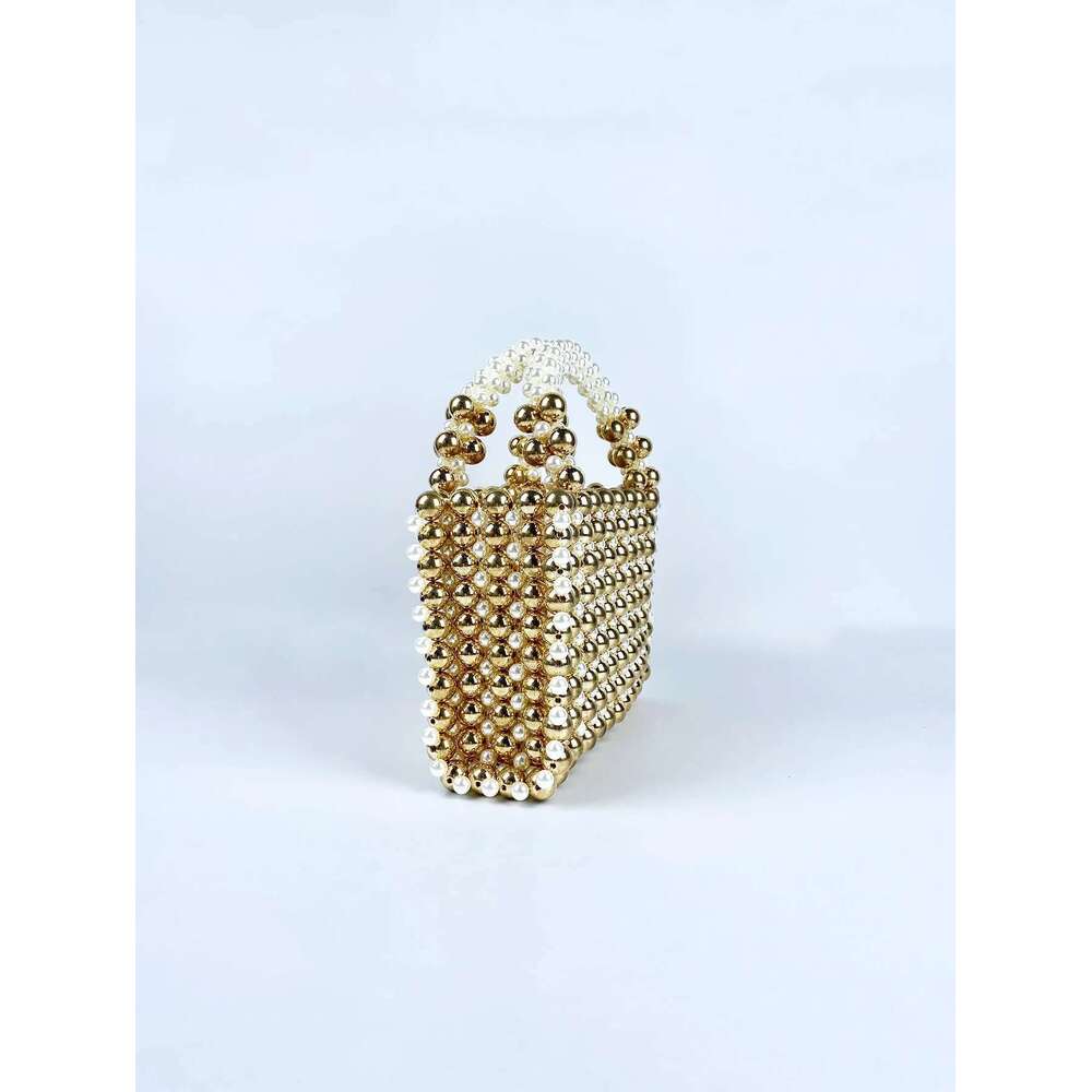 Advanced Mobile Phone With Gold Round Beads, Acrylic Handheld Beaded Handmade Women's Bag, Fashionable Casual Dinner Bag