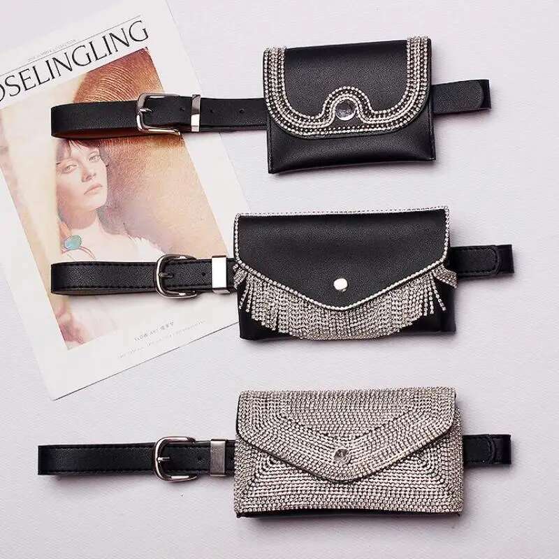 Glitter Full Dia Waist New Fashion Dark Buckle Pu Leather Pockets Belt Ladies Dual-use Three Optional Tide Bag 729