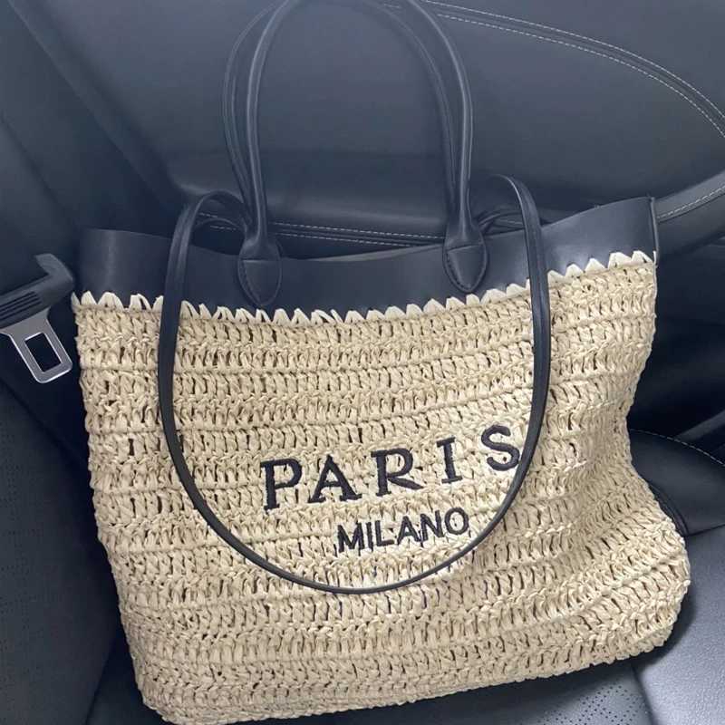 Designer Handbag Casual Large Capacity Patchwork Straw Tote Bag Handmade Paper Weave Summer Beach Handbags with Letters Z250513