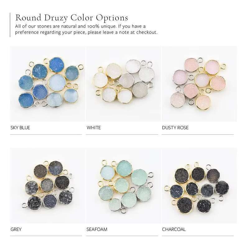 Natural white, black, blue, pink Druzy circular framed pendant necklace - Stone accessory manufacturer factory