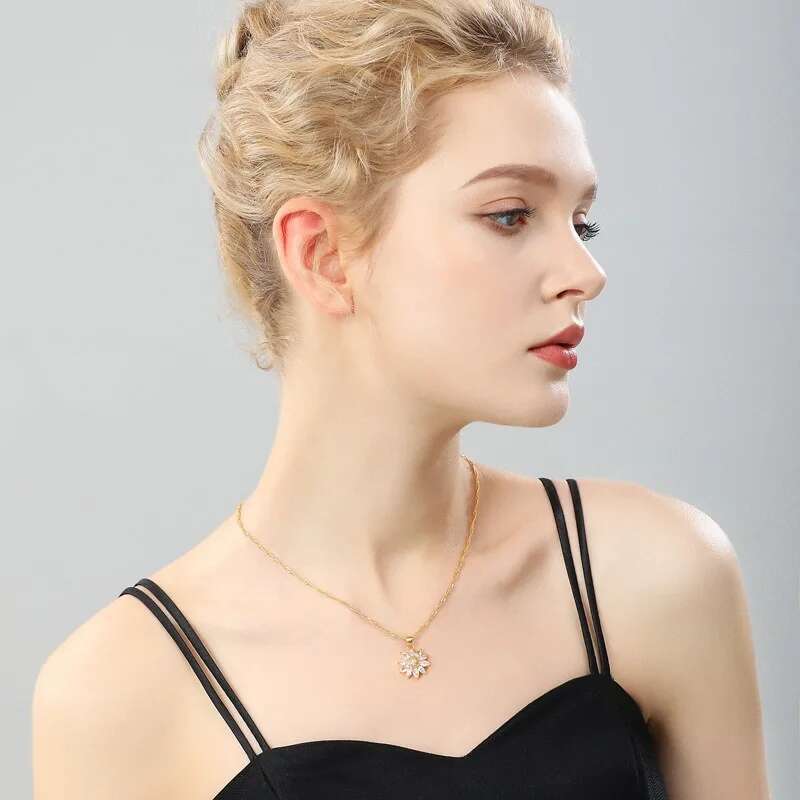 Trendy Rotation Spin Suower Stainless Steel Zircon Necklaces For Women Metal Crystal Necklace Party Birthday Gifts Jewelry