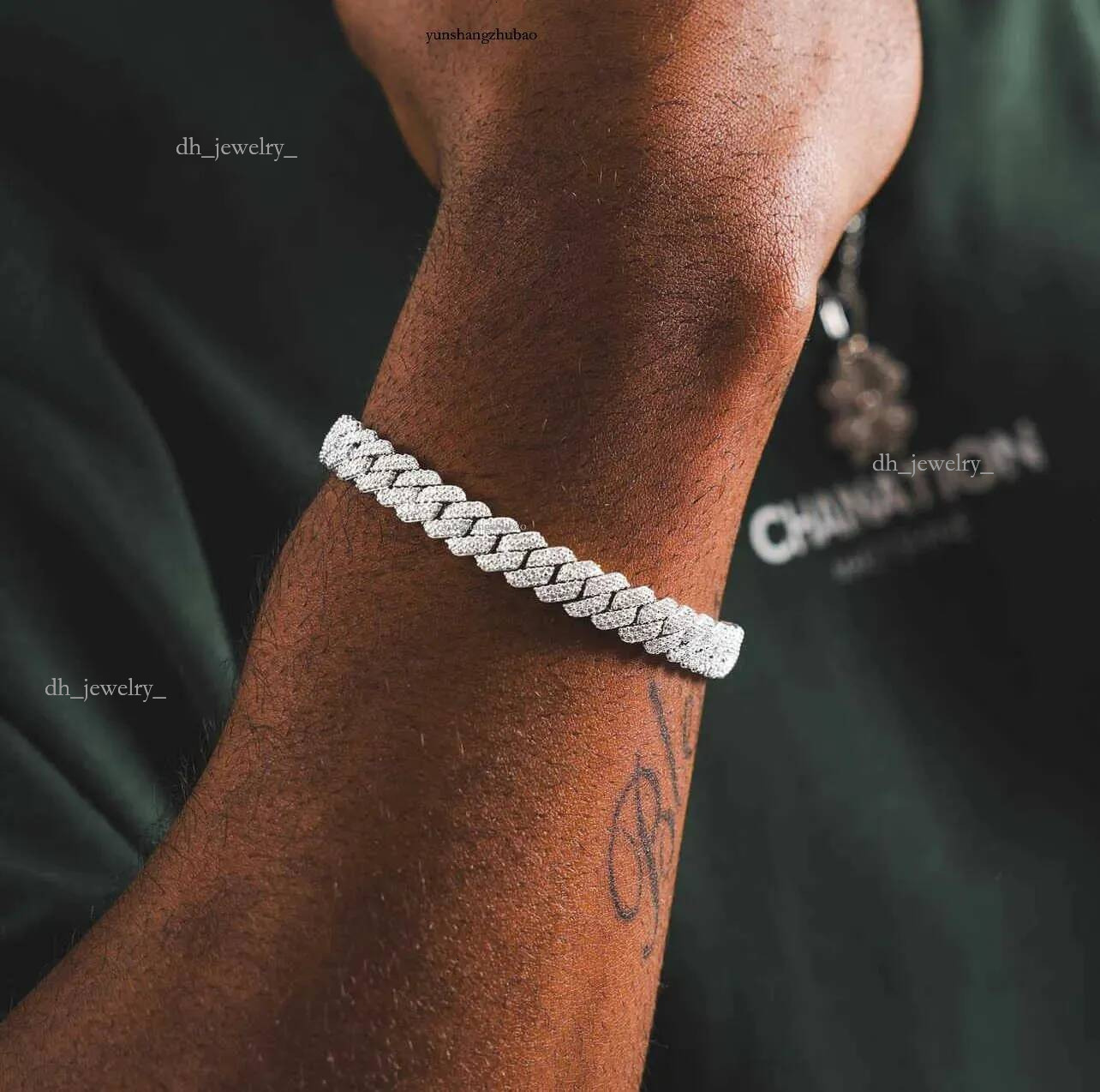 RTS Mossanite Fine Jewelry 2rows 15mm S Sier GRA Moissanite VVS Lab Dia Cuban Bracelet