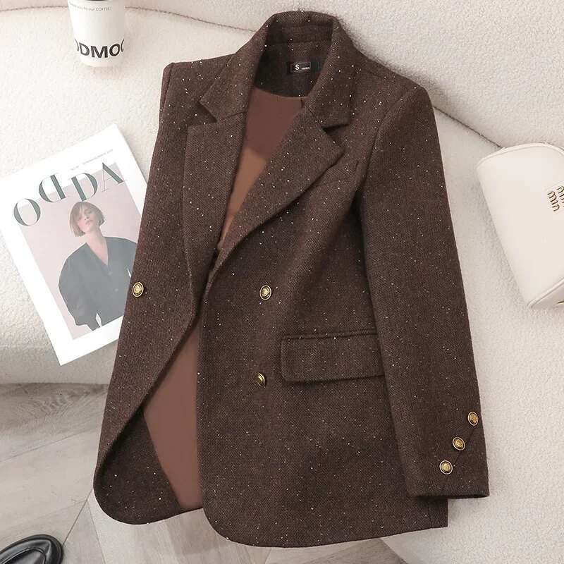 Elegant Woolen Mini Suit Jacket For Women Shiny Sequin Autumn Winter New Style Fashionable Top Quality Material