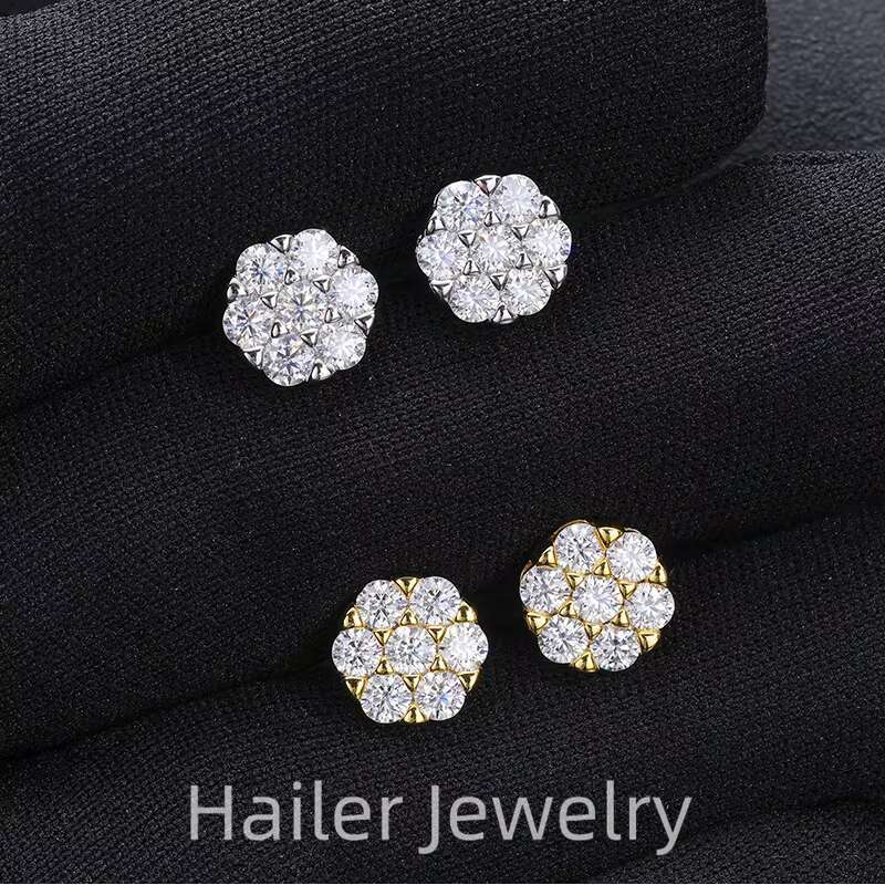 HAILER Joyas 3mm Popular Minimalist Gold Plated DEF VVS Moissanite Hip Hop S925 Silver Earings Men