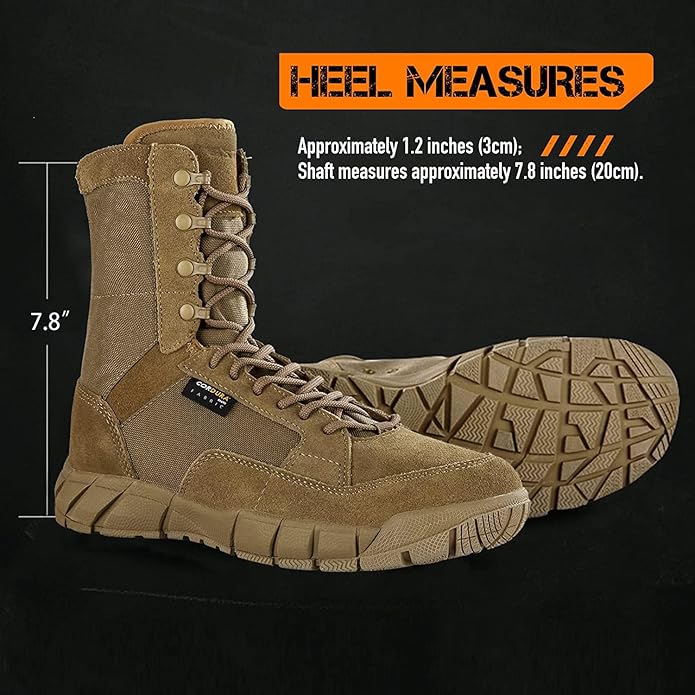 Men's 8 inch Tactical Boots Outdoor Casual Lightweight Coyote Military Boots for Hiking Work Combat