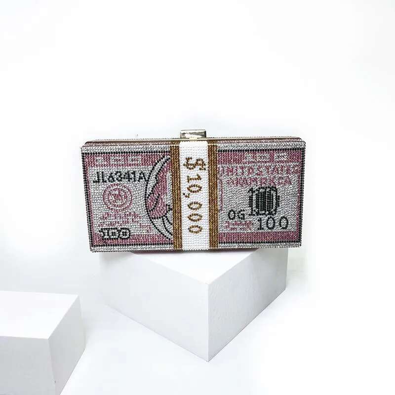 New Creative Fashion Money Clutch Rhinestone Purse 10000 Dollars Stack Bags of Cash Evening Handbags Shoulder Wedding Dinner Bag